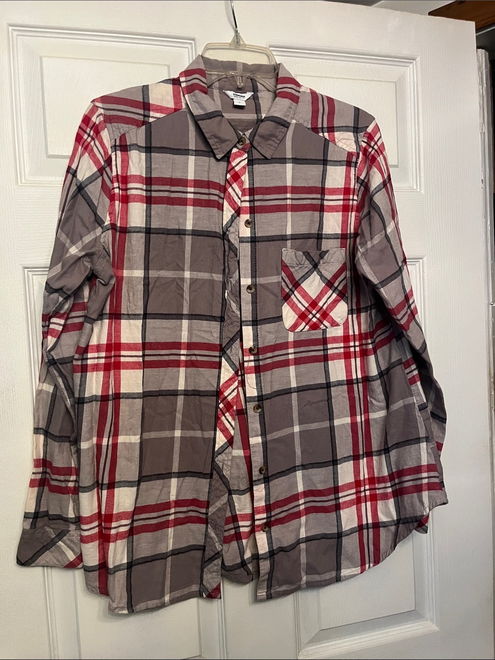 Sonoma Red and Gray Plaid Long-Sleeve Button-Down Shirt